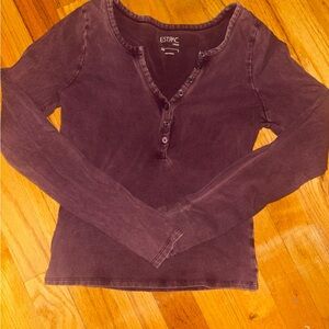 PacSun Long Sleeve Henley Top - Dark Purple